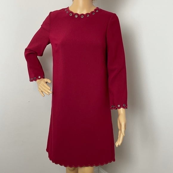 Kate Spade Burgundy Shift Dress – Scalloped Detail, Size 2 (Fits Small) - Picture 2 of 13